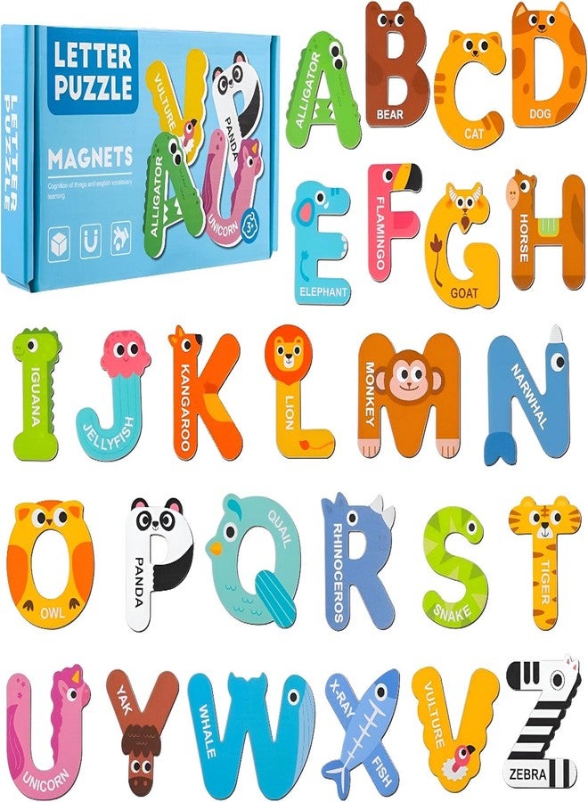 GITGRNTH 26-Piece Magnetic Animal Alphabet Set | Educational Theme Puzzle Set, Uppercase Letters with Animal Illustrations, Magnet for Fridge & Whiteboard - Perfect for Toddler,Girls, boys Age 3+ Year - Image 1
